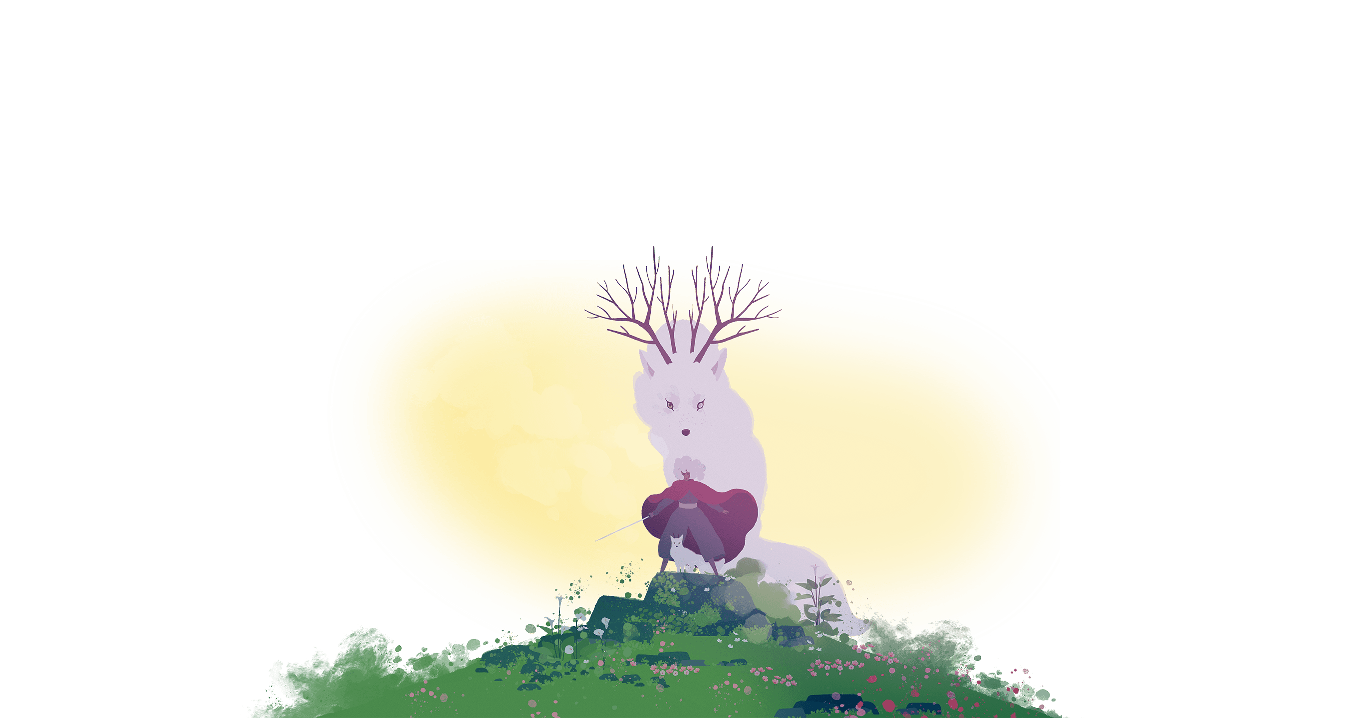 Background image displaying Alba, the adult wolf, and the cub.